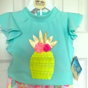 Girls 3T Two Piece Pineapple Aloha Swim Suit UPF50